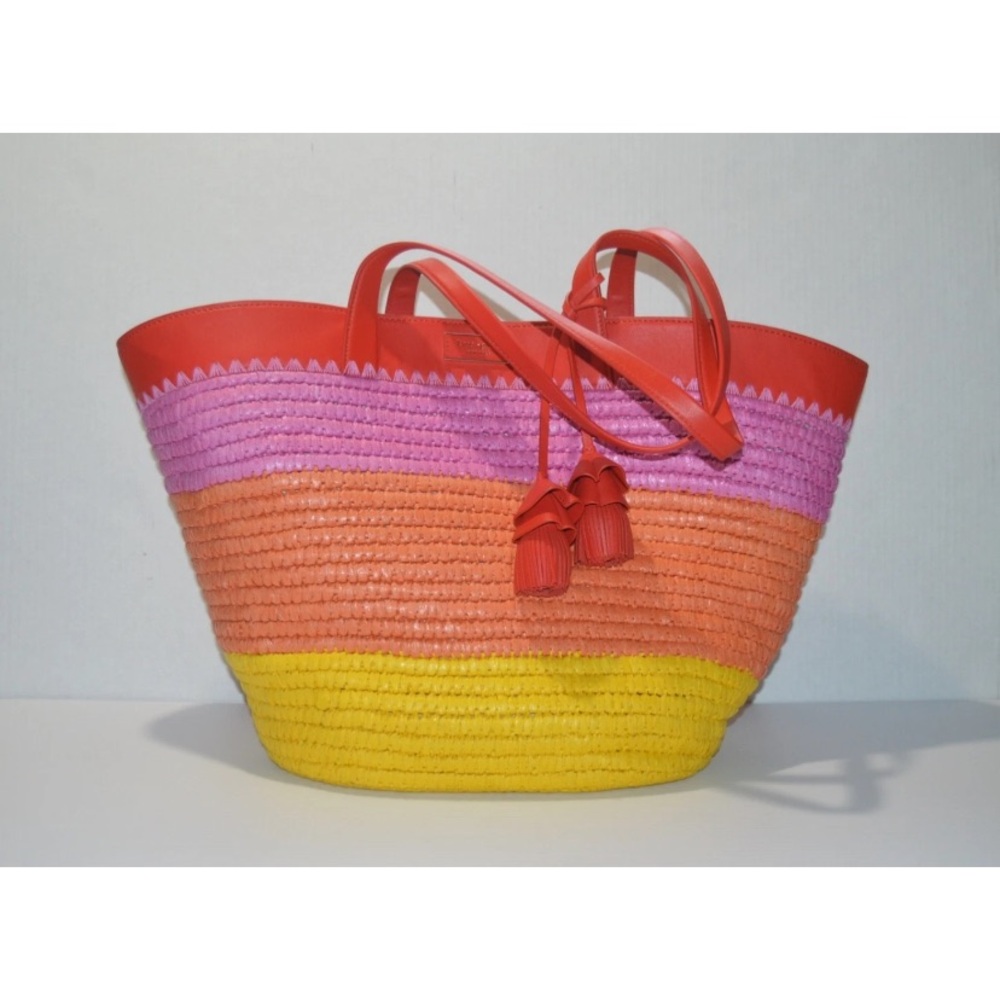Kate Spade Large Pink Straw Tote Bag